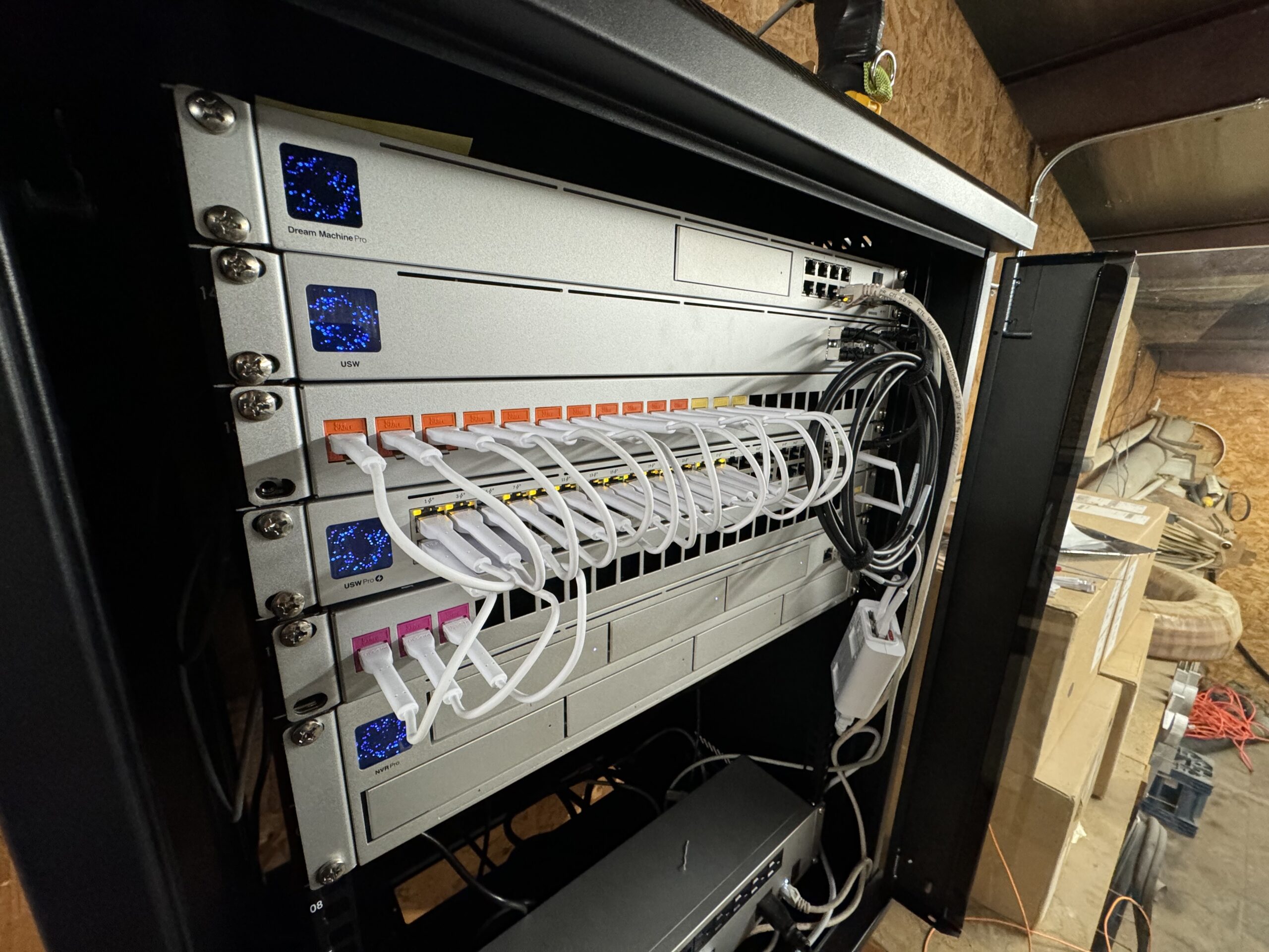 Network rack showing the previous fragmented systems